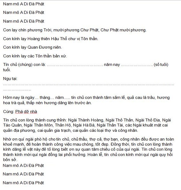 Bài văn cúng phá dỡ nhà cũ ( P2 )